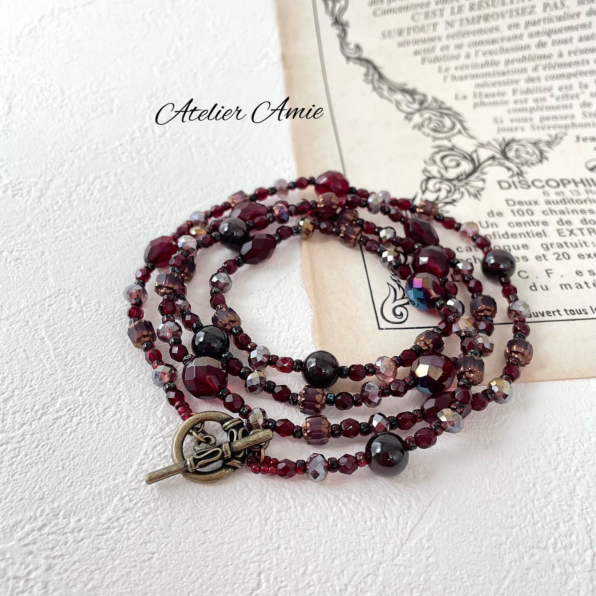 【Atelier Amie】ボルドーガーネット2wayロングネックレス　還暦の贈り物にも