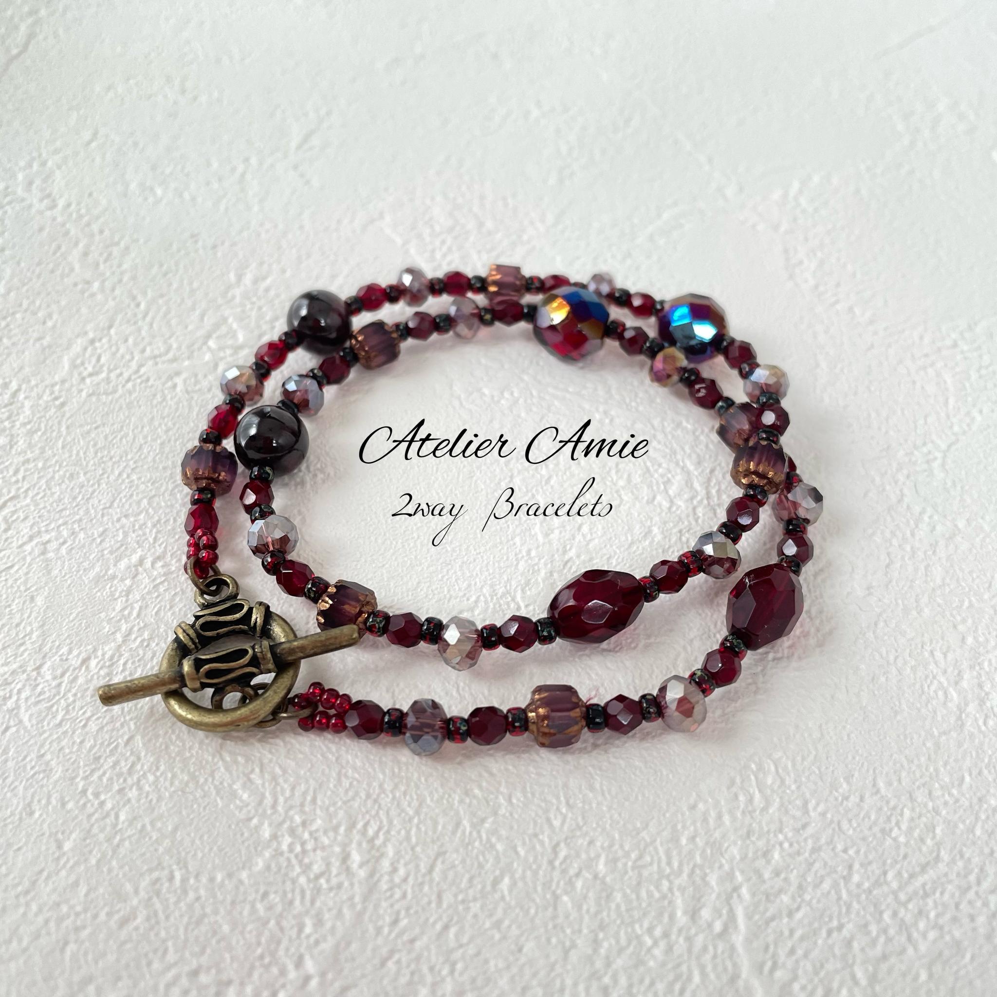 【Atelier Amie】お好みの長さでセミオーダー　チョーカーにもなる2wayボルドーガーネットブレス