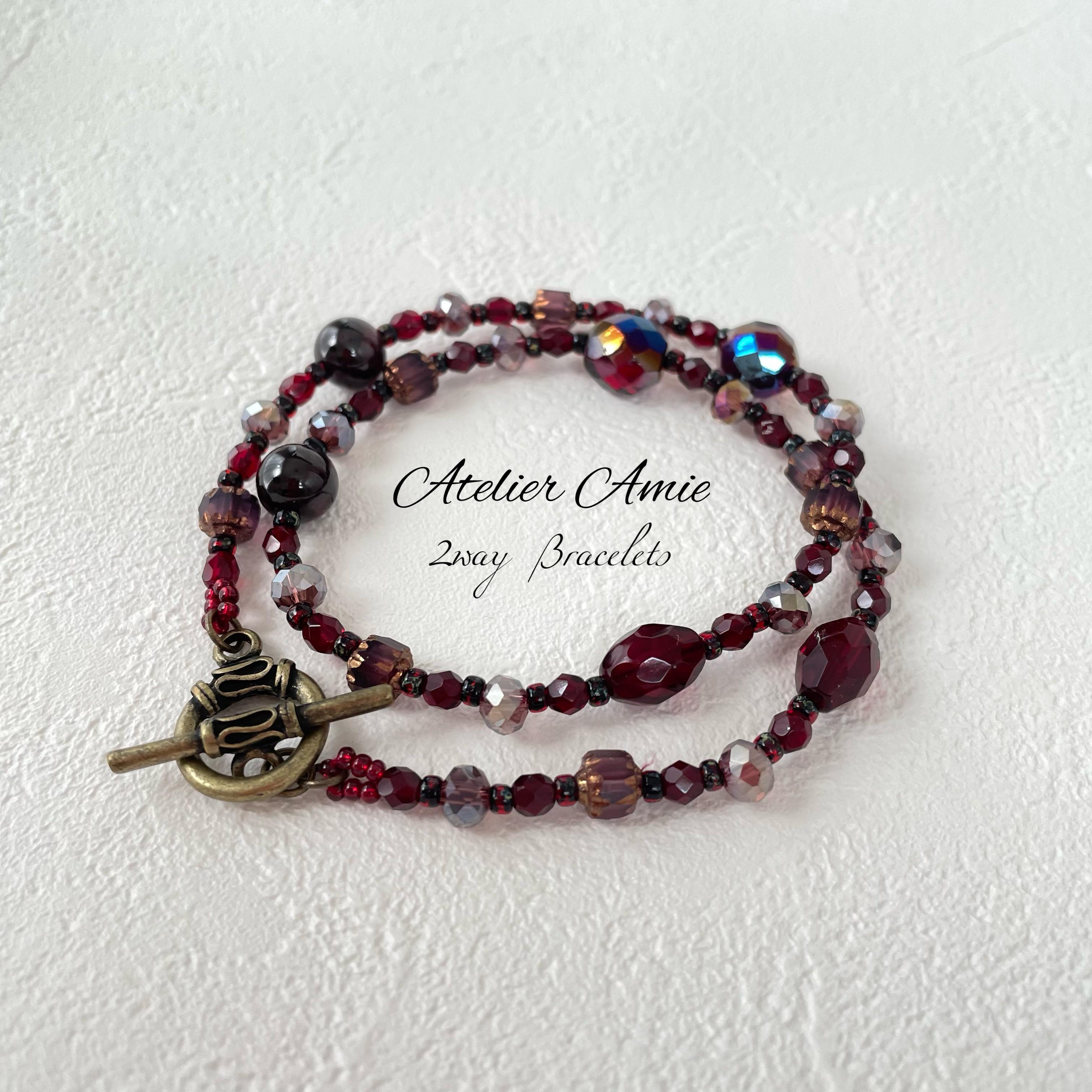 【Atelier Amie】お好みの長さでセミオーダー チョーカーにもなる2wayボルドーガーネットブレス1枚目の画像